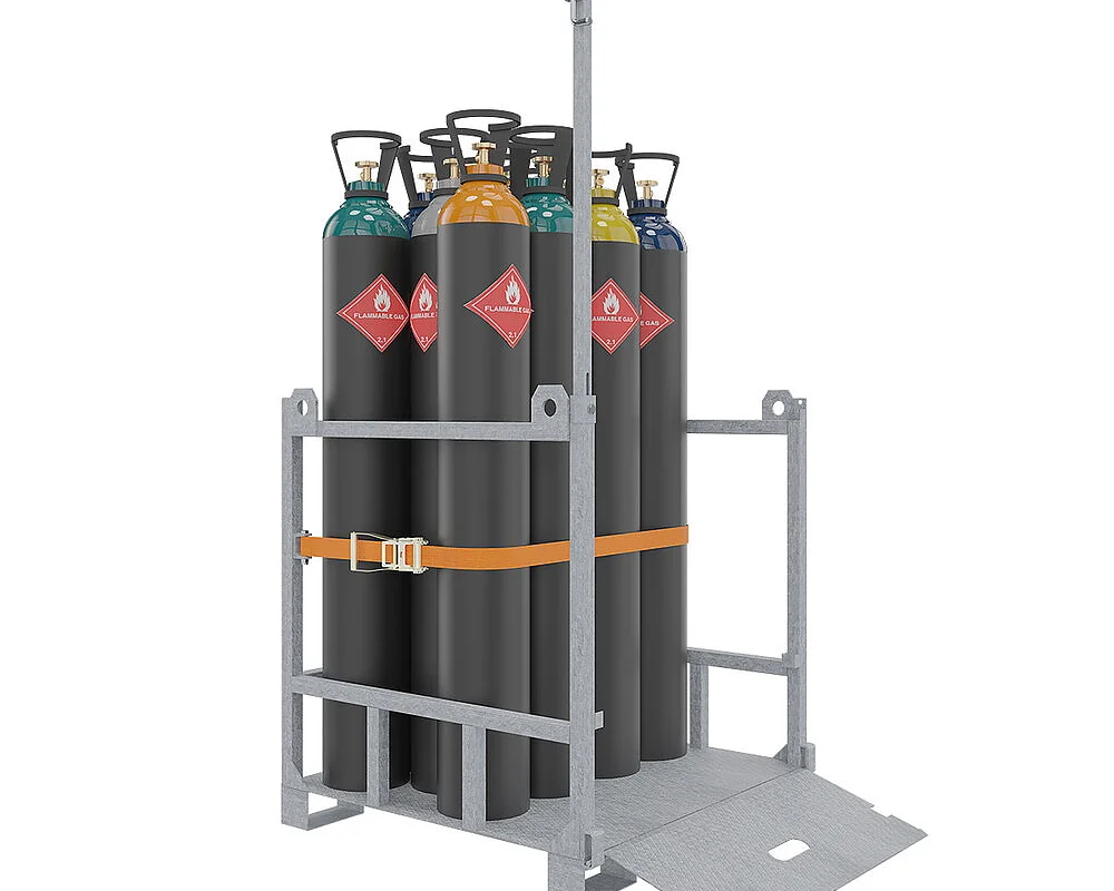 Palette galvanisée pour bouteilles de gaz avec rampe
